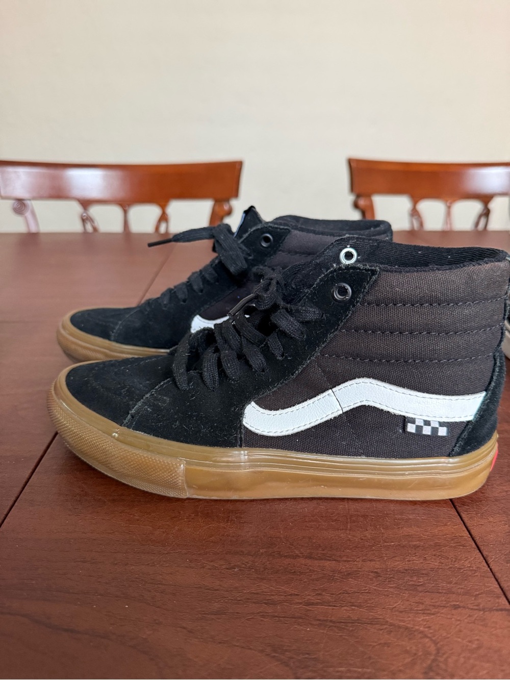 Vans Black High-Top Sneakers with Gum Sole and White Side Stripe
